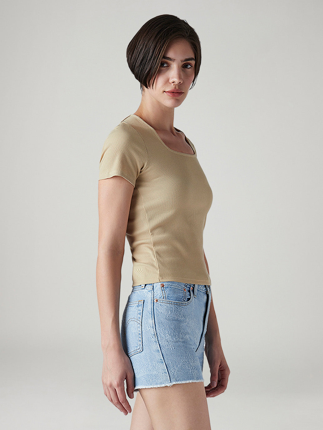 Women's Solid Slim Fit Ribbed Top - Side View