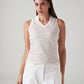 Women's Striped Off White Polo Collar Top - Styleshot View