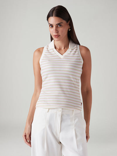 levi's Women's Striped Off White Polo Collar Top-picture-20