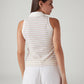 Women's Striped Off White Polo Collar Top - Back View