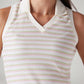 Women's Striped Off White Polo Collar Top - Detail View