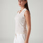 Women's Striped Off White Polo Collar Top - Side View