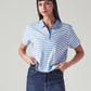 Women's Embroidered Striped Light Blue Polo T-shirt - Styleshot View