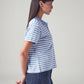 Women's Embroidered Striped Light Blue Polo T-shirt - Side View