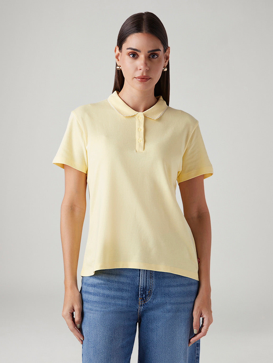 Women's Solid Yellow Polo T-shirt - Front View