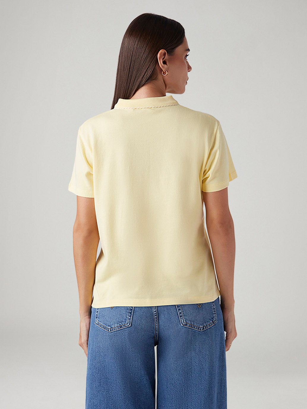 Women's Solid Yellow Polo T-shirt - Back View