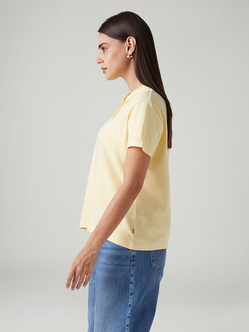 Women's Solid Yellow Polo T-shirt - Side View