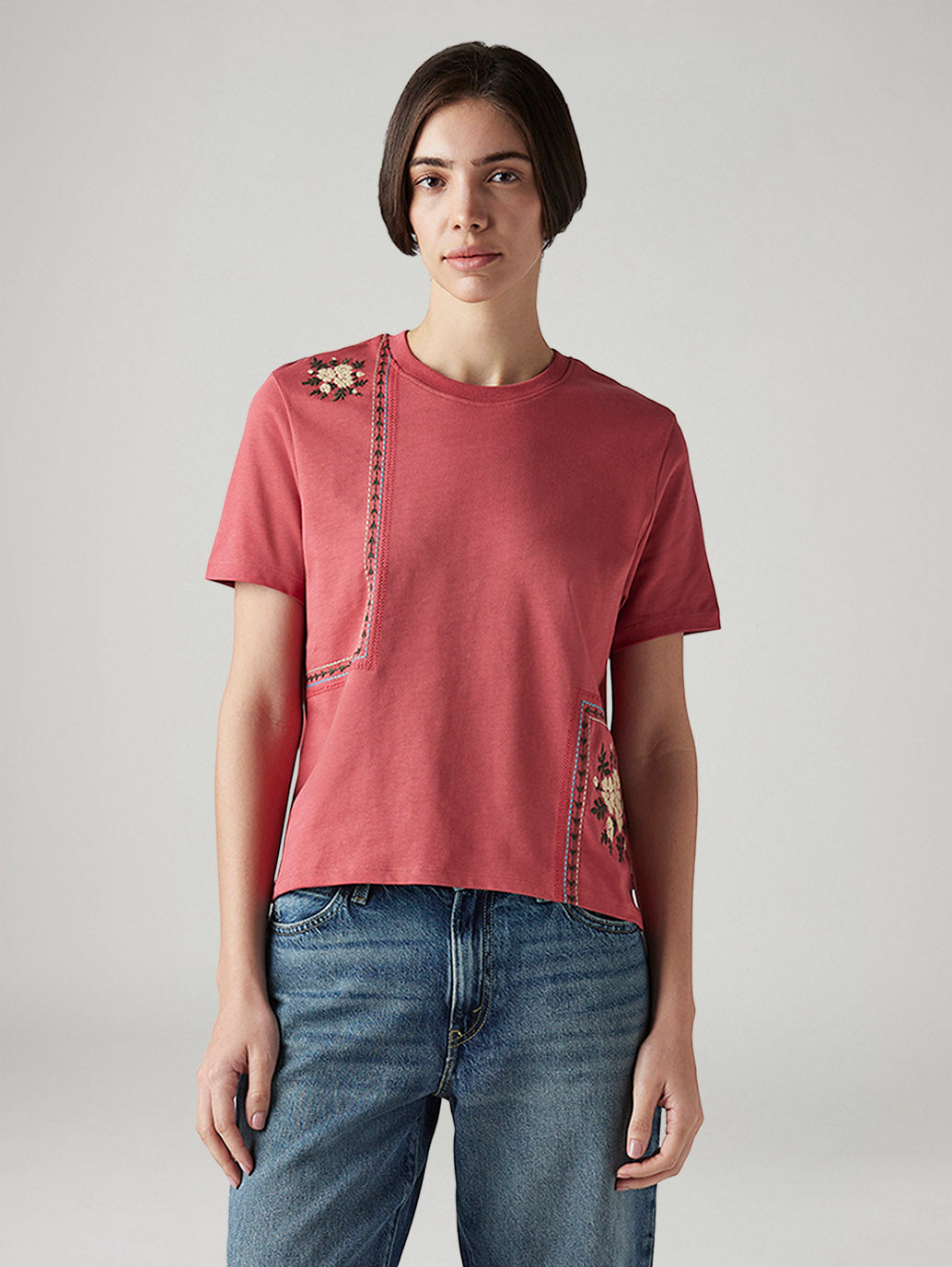 Women's Embroidered Regular Fit Top - Front View