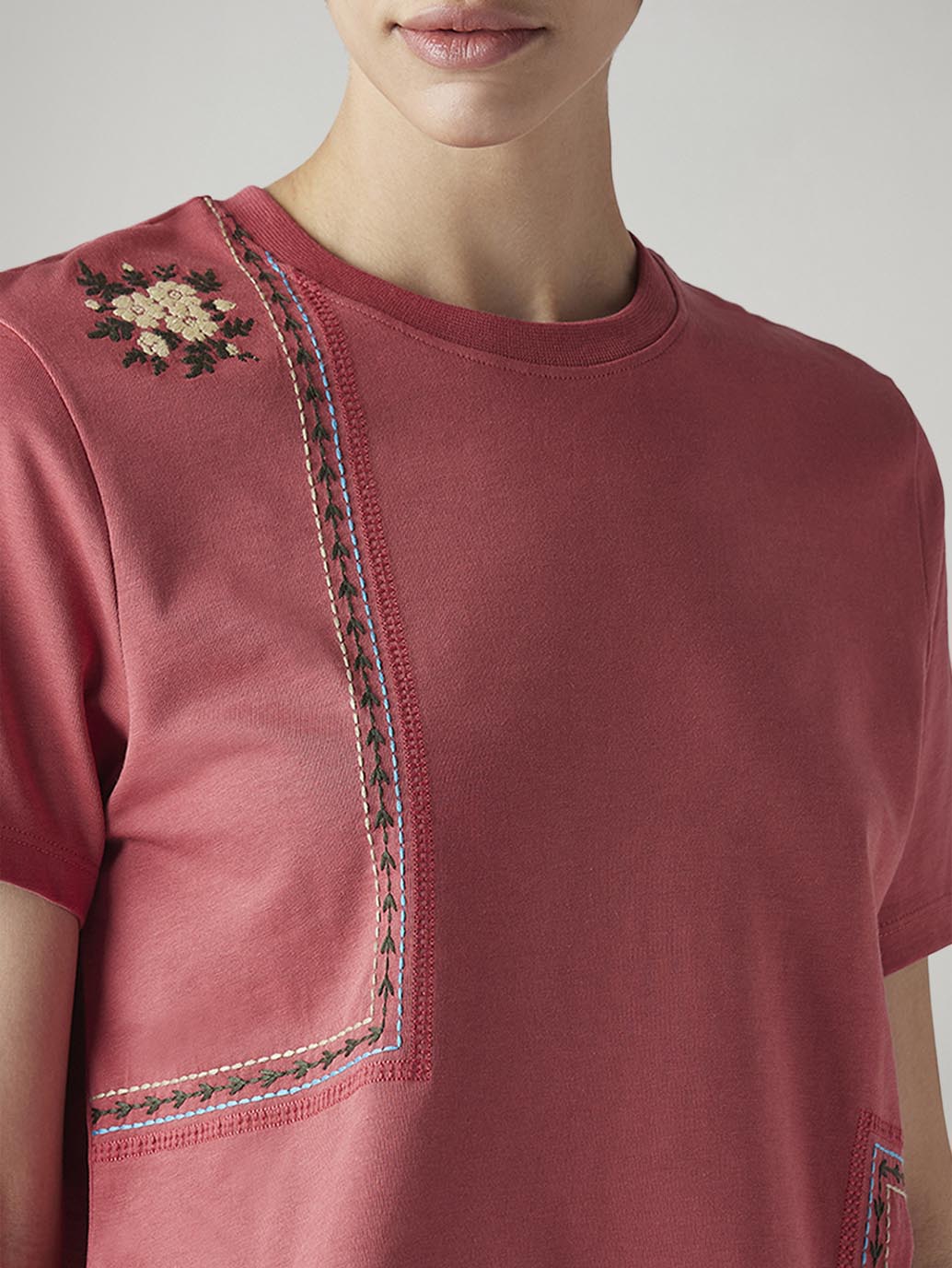 Women's Embroidered Regular Fit Top - Detail View