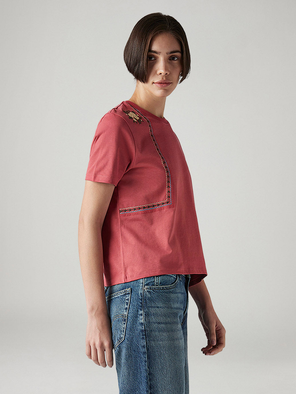 Women's Embroidered Regular Fit Top - Side View