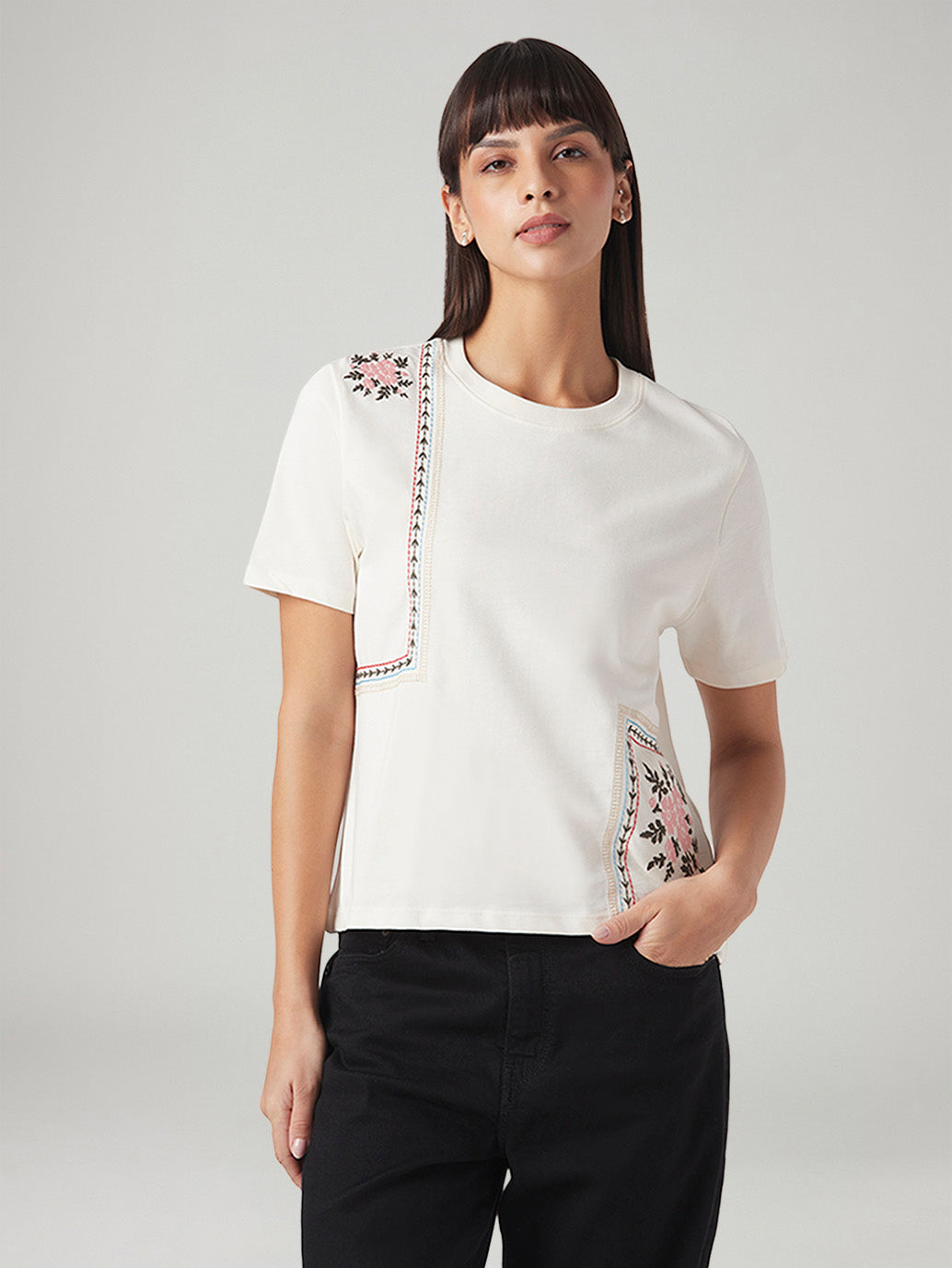 Women's Embroidered Regular Fit Top - Front View