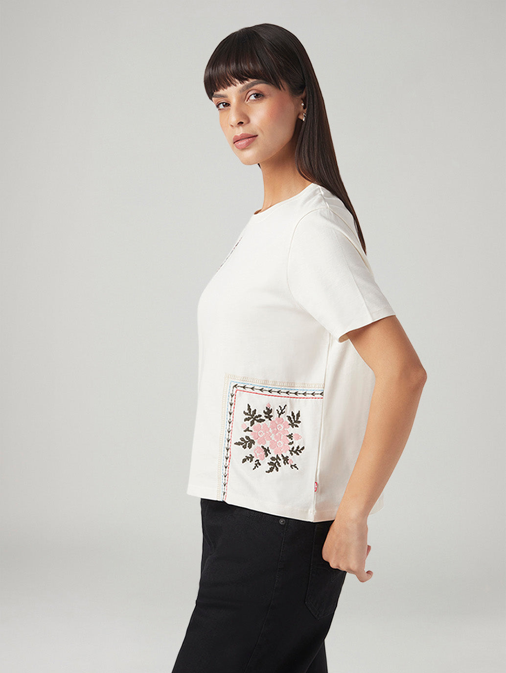 Women's Embroidered Regular Fit Top - Side View