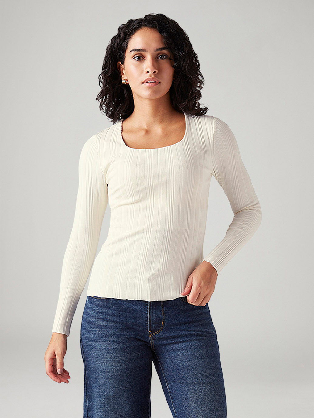Women's Textured Slim Fit Ribbed Top - Front View