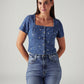 Women's Embroidered Blue Square Neck Top - Styleshot View