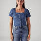 Women's Embroidered Blue Square Neck Top - Front View