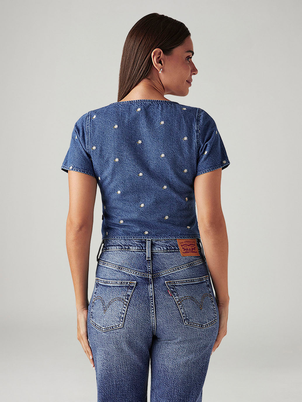 Women's Embroidered Blue Square Neck Top - Back View