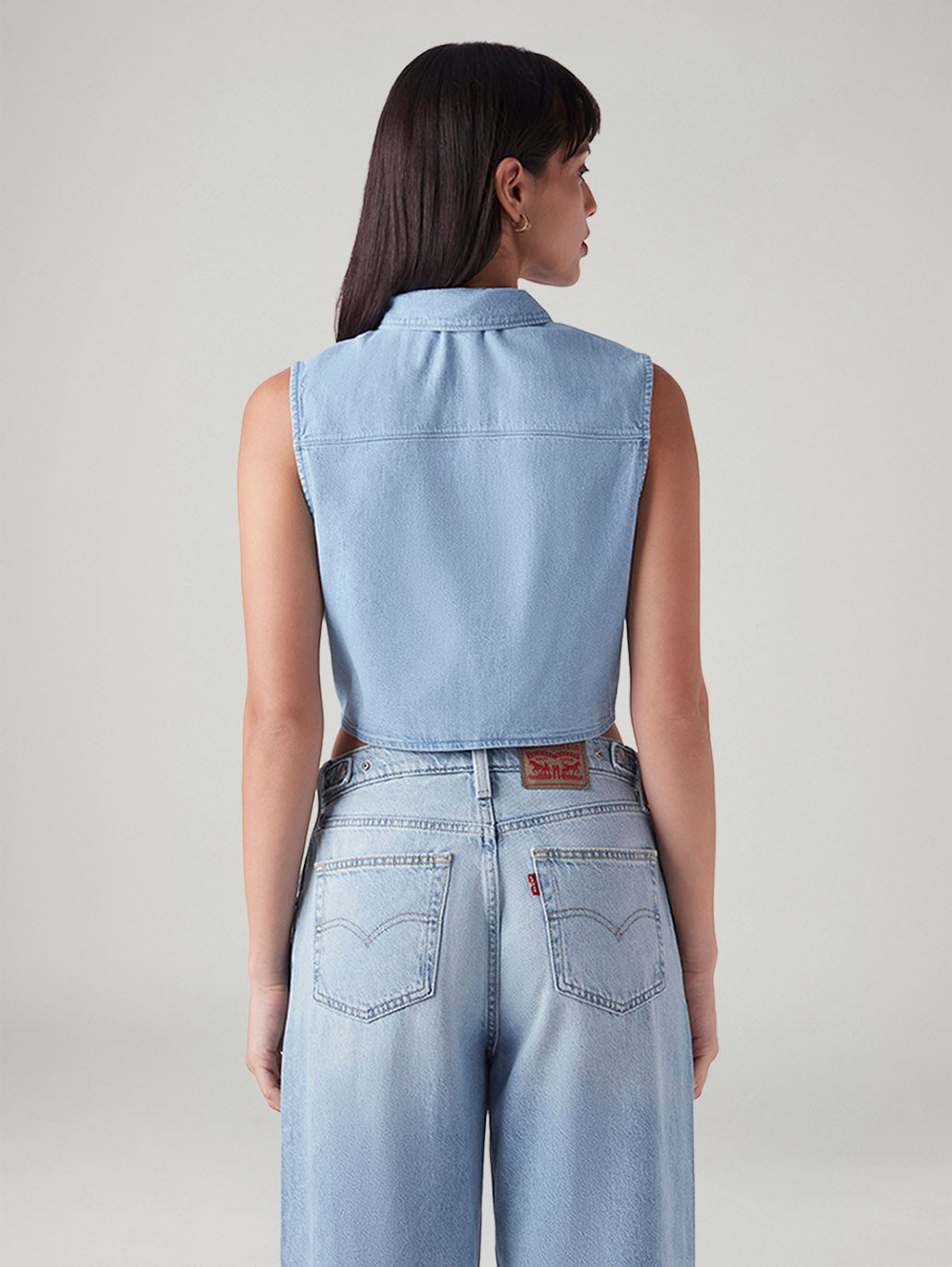 Women's Solid Regular Fit Denim Top - Back View