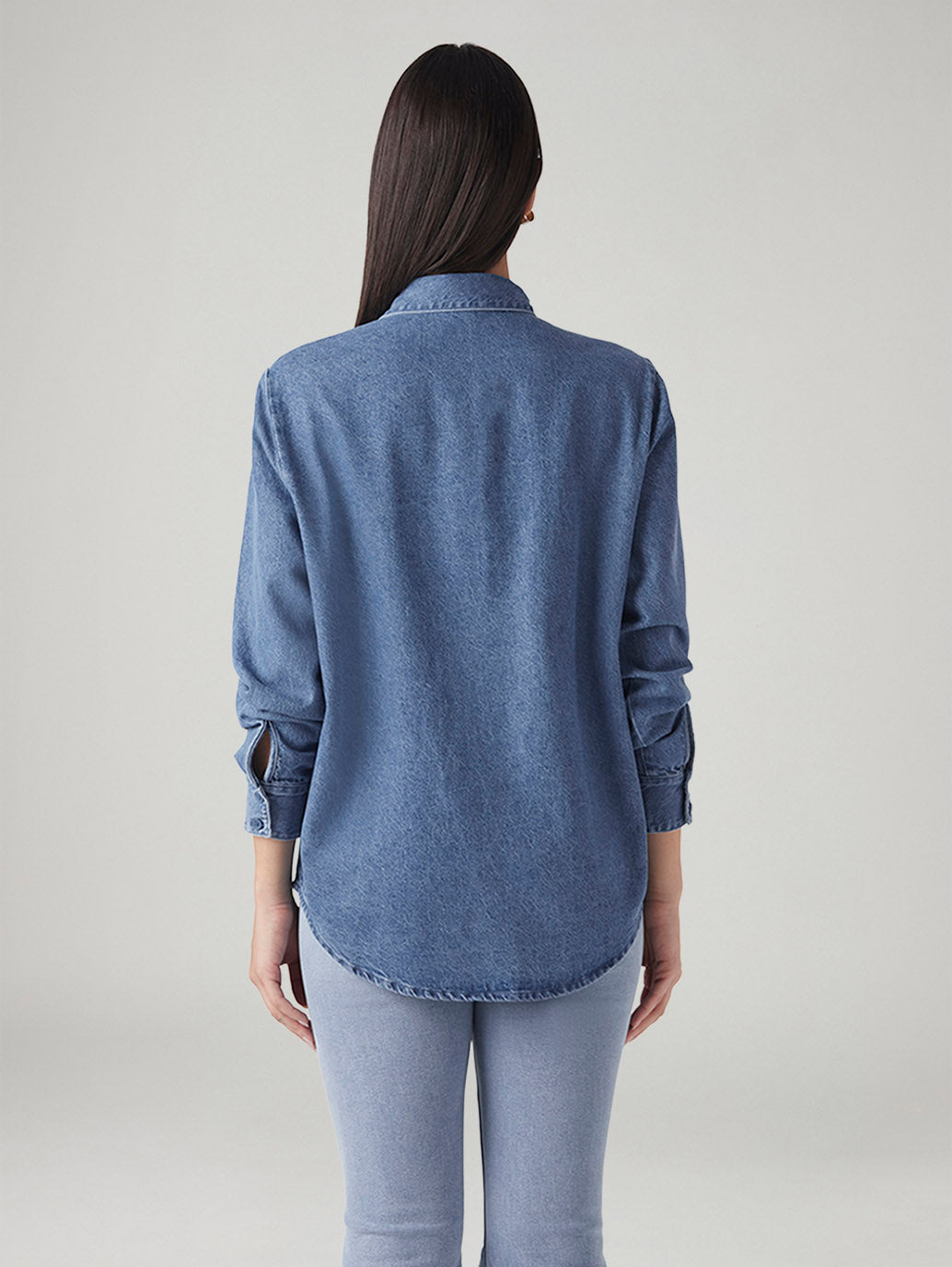 Women's Crochet Relaxed Fit Denim Shirt - Back View