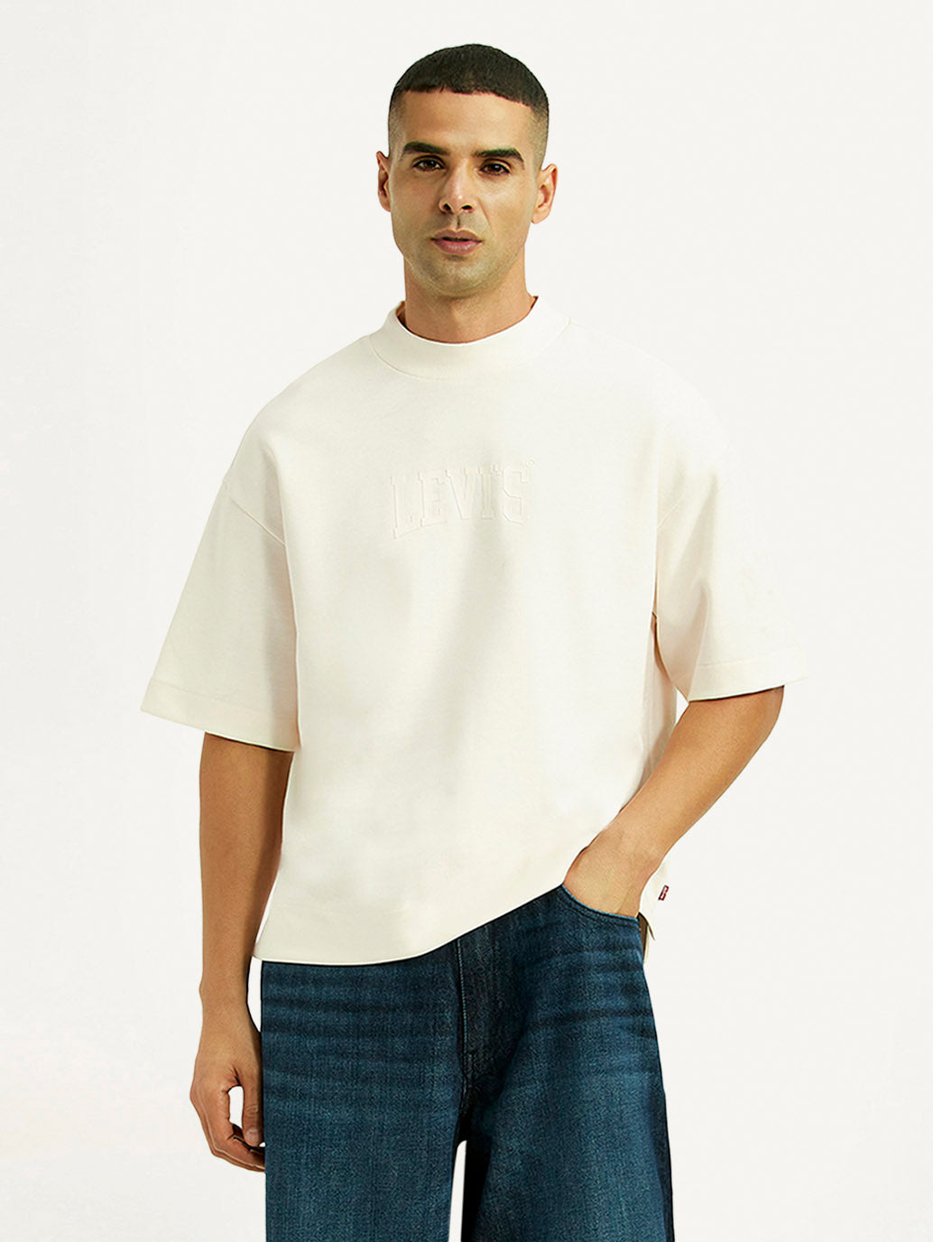 Men's Brand Logo Off White Boxy T-shirt