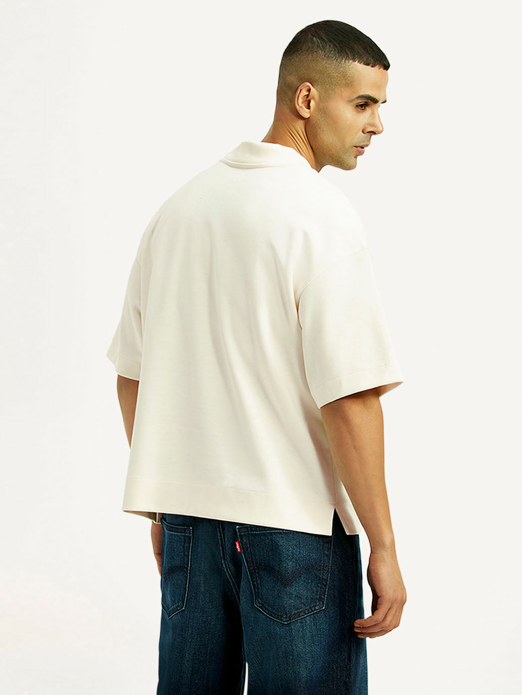 Men's Brand Logo Off White Boxy T-shirt - Back View
