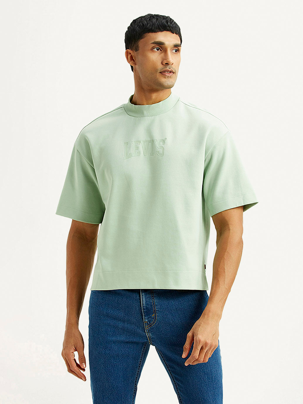 Men's Brand Logo Green Boxy T-shirt - Front View