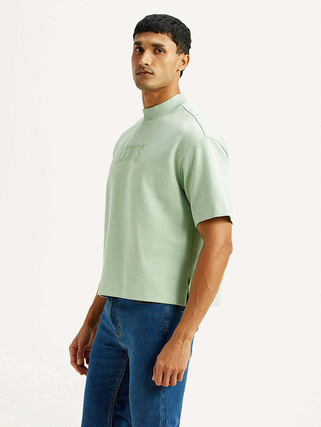 Men's Brand Logo Green Boxy T-shirt - Side View