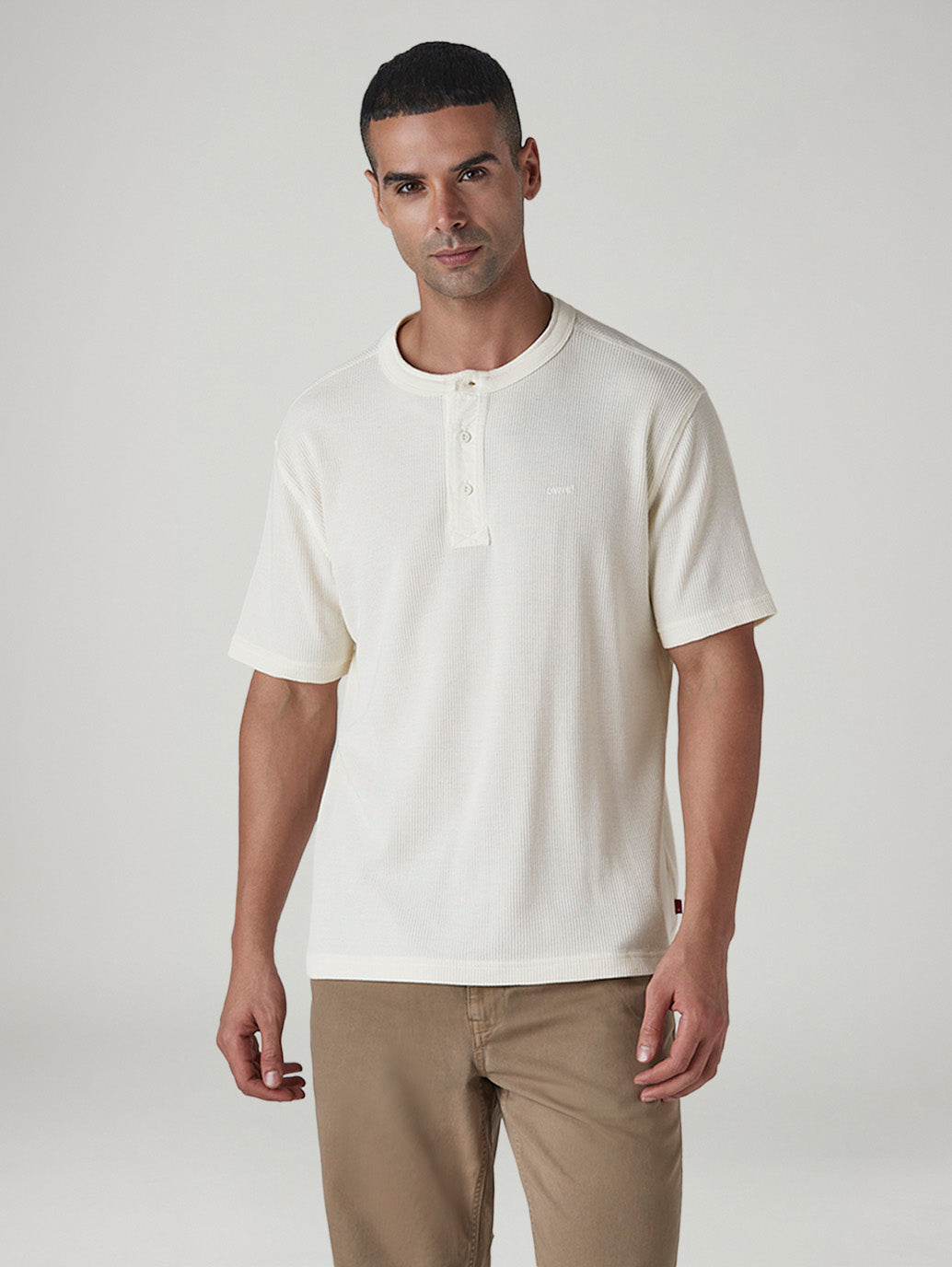 Men's Solid Regular Fit Waffle T-Shirt - Front View