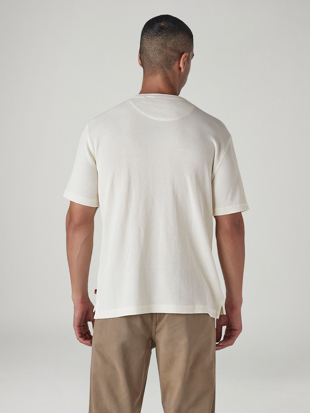 Men's Solid Regular Fit Waffle T-Shirt - Back View