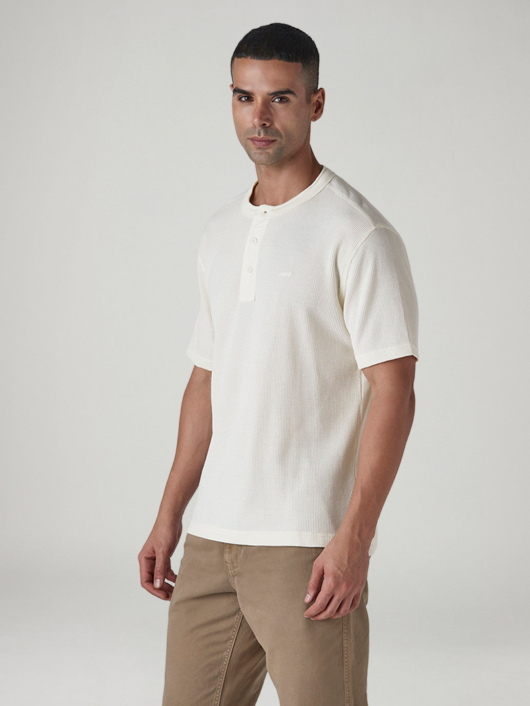 Men's Solid Regular Fit Waffle T-Shirt - Side View