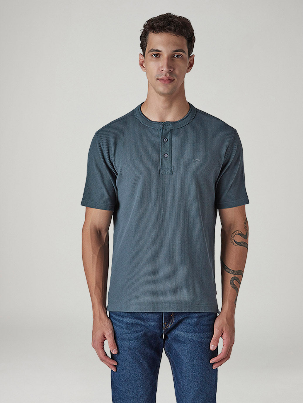 Men's Solid Regular Fit Waffle T-Shirt - Front View