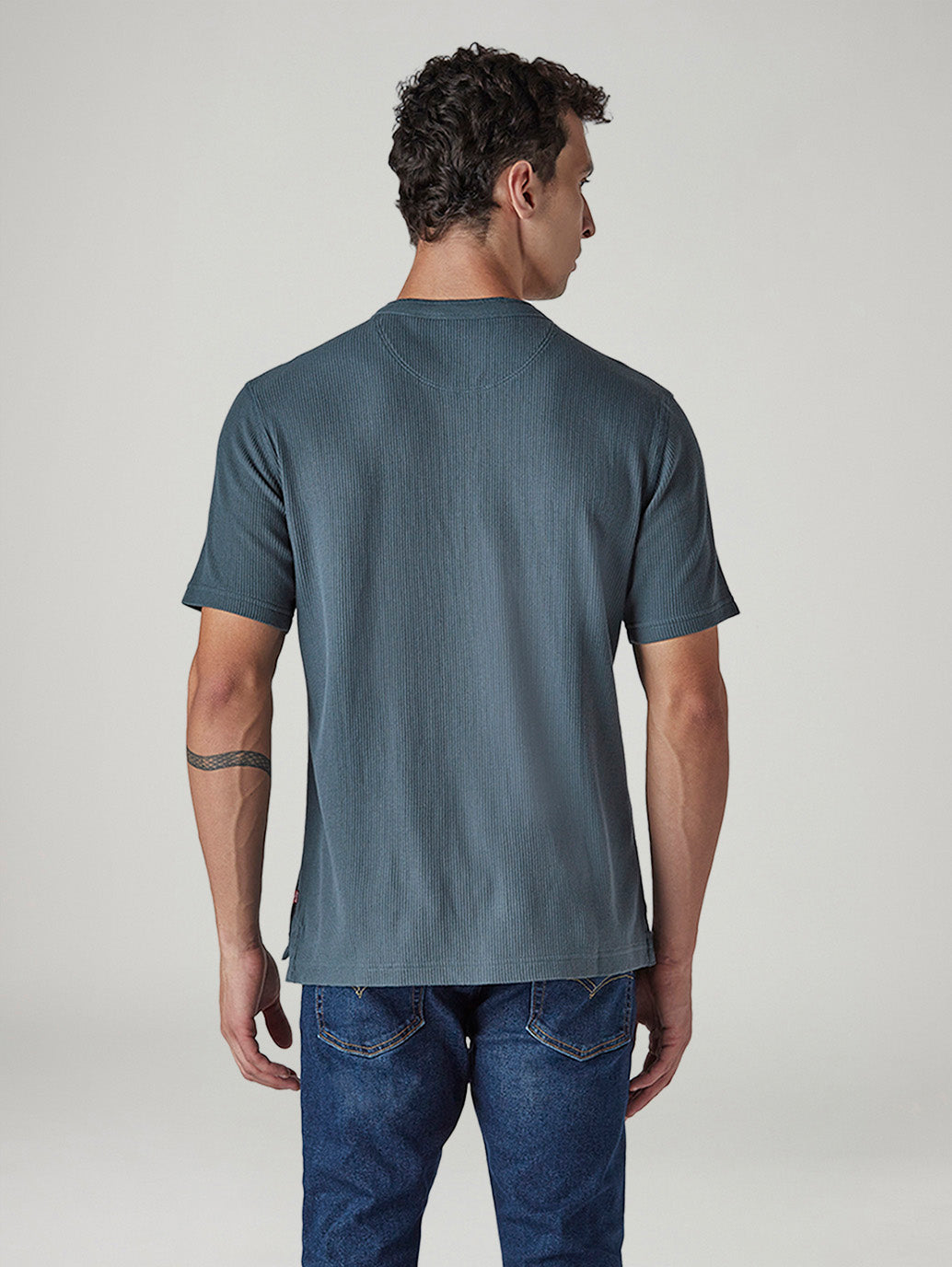 Men's Solid Regular Fit Waffle T-Shirt - Back View