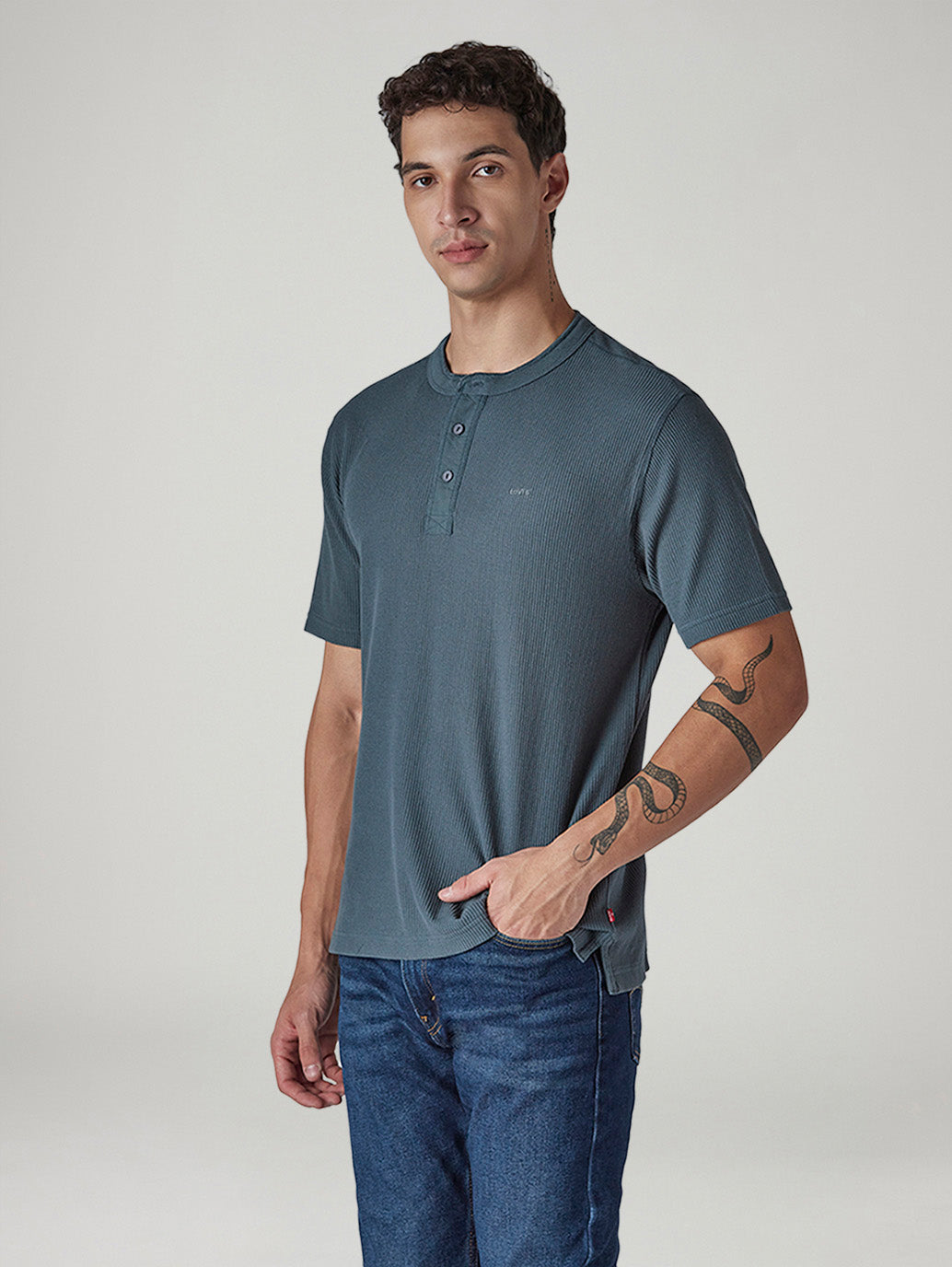Men's Solid Regular Fit Waffle T-Shirt - Side View