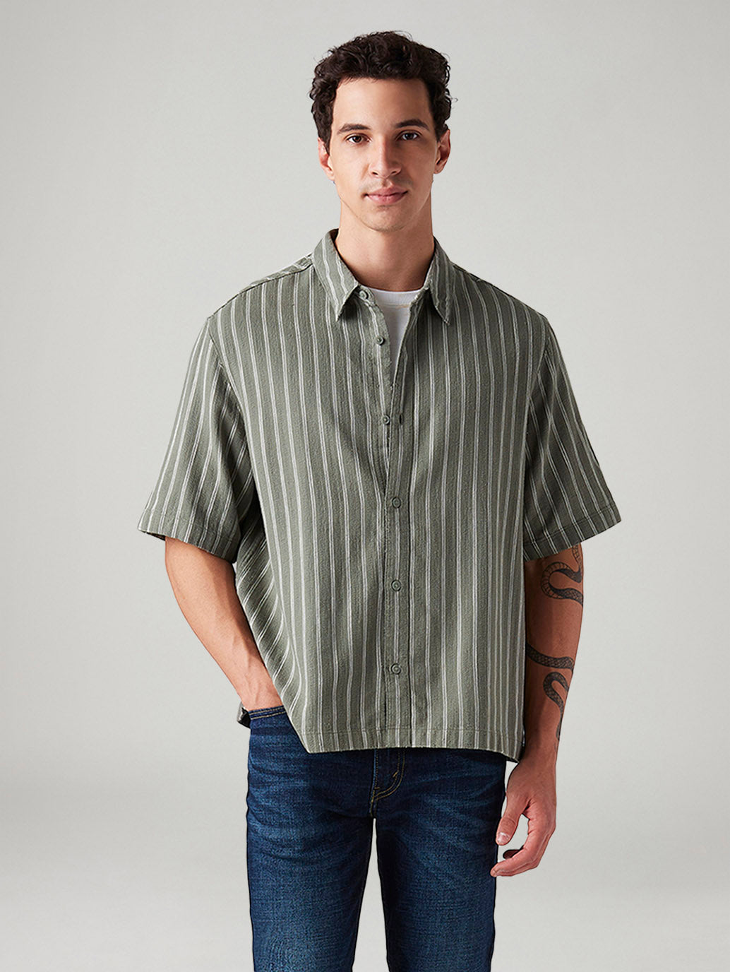 Men's Striped Boxy Fit Shirt - Styleshot View