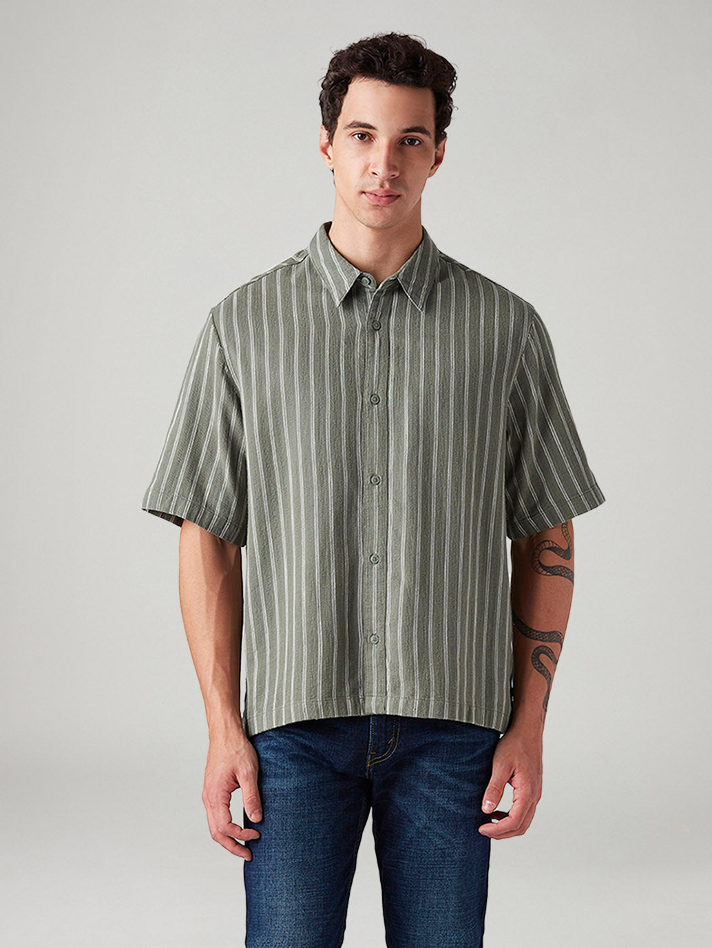 Men's Striped Boxy Fit Shirt - Front View