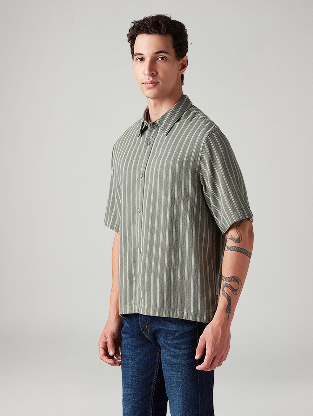 Men's Striped Boxy Fit Shirt - Side View