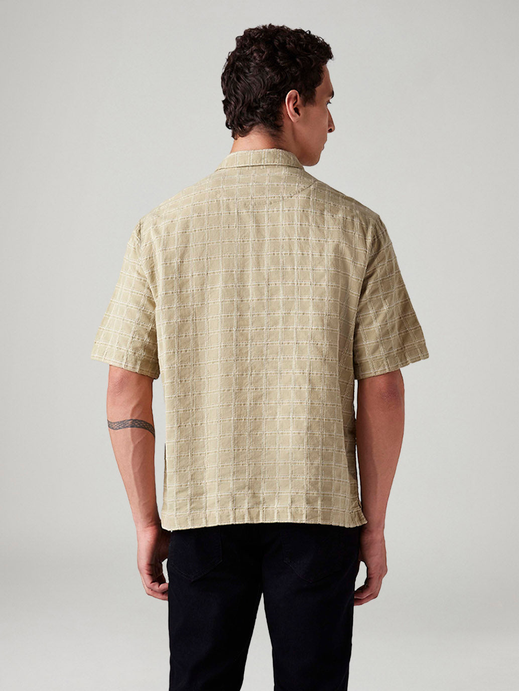 Men's Checkered Boxy Fit Shirt - Back View