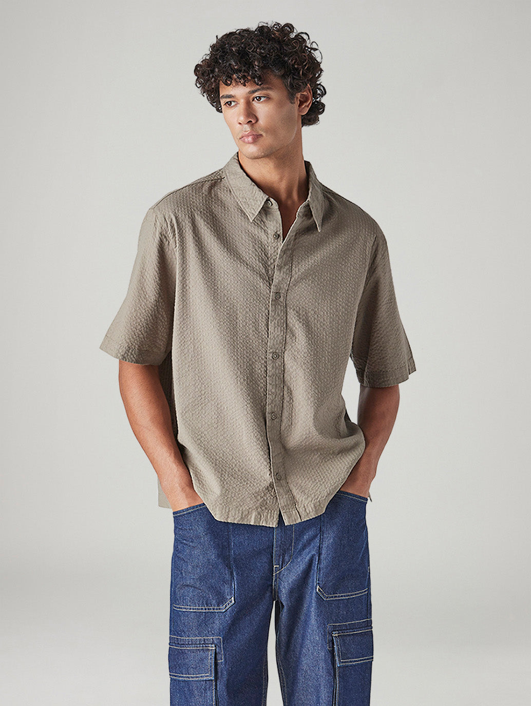 Men's Textured Boxy Fit Oxford Shirt