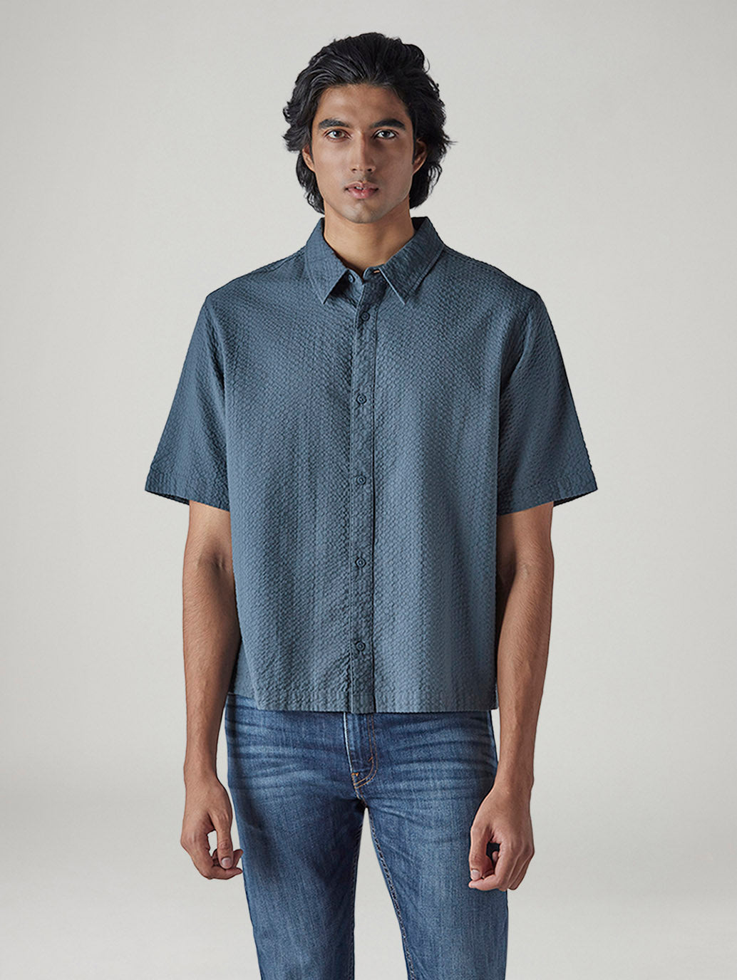 Men's Textured Boxy Fit Oxford Shirt - Front View