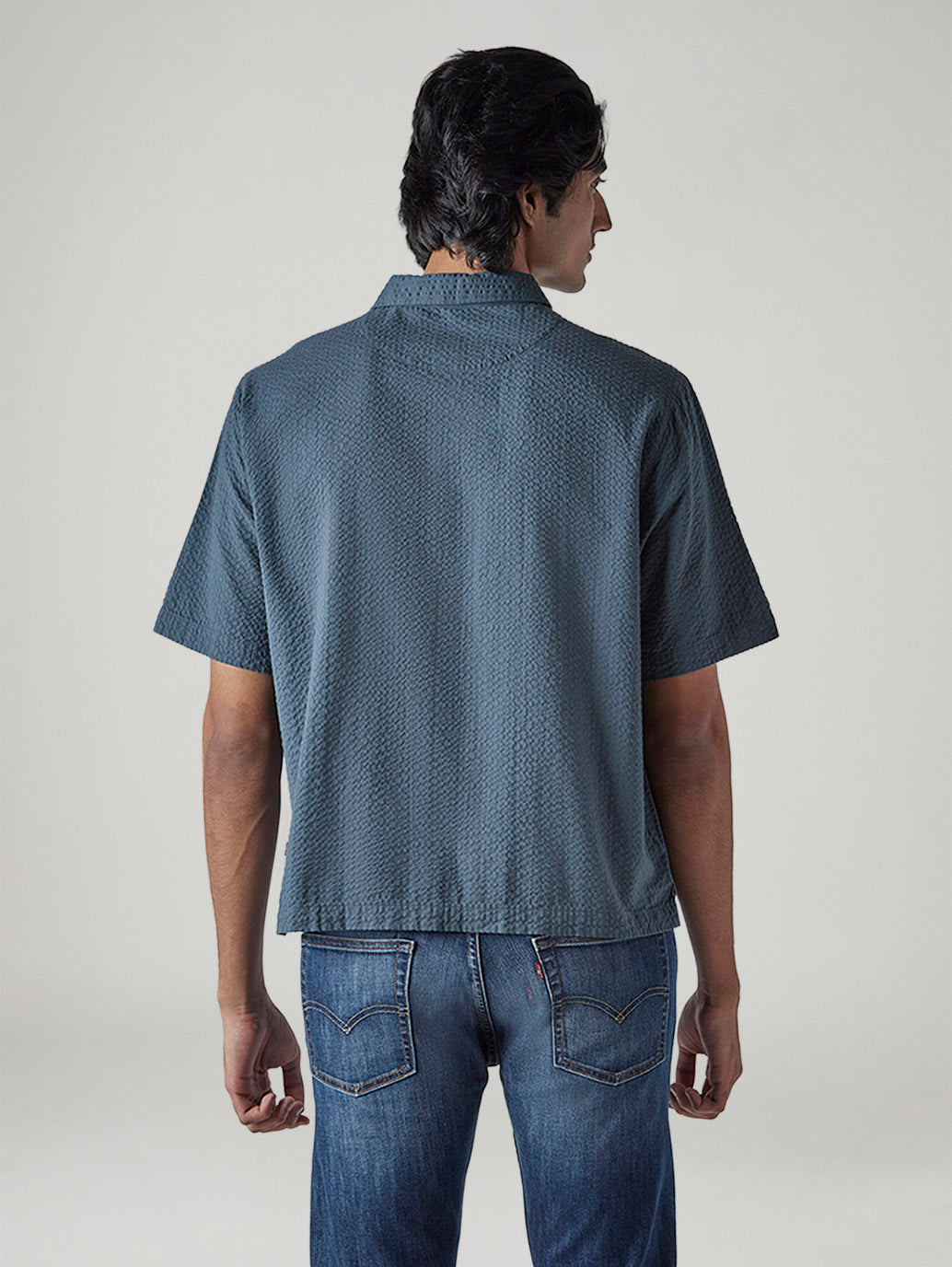 Men's Textured Boxy Fit Oxford Shirt - Back View