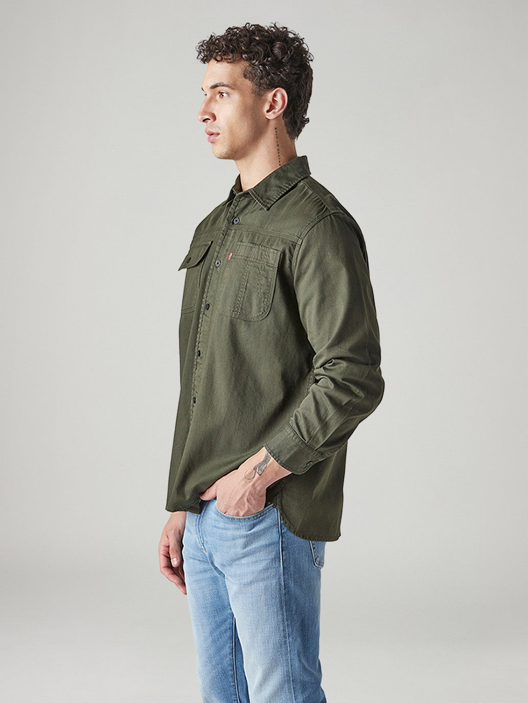 Men's Solid Relaxed Fit Overdyed Shirt - Side View