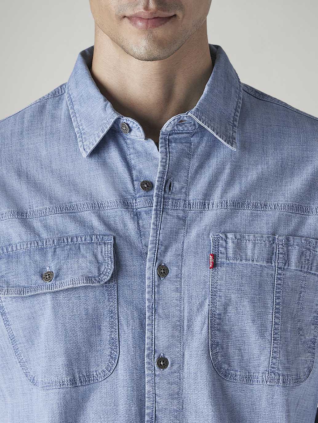 Men's Solid Relaxed Fit Chambray Shirt - Detail View