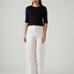 Women's White Loose Fit High Rise Trousers - Front View