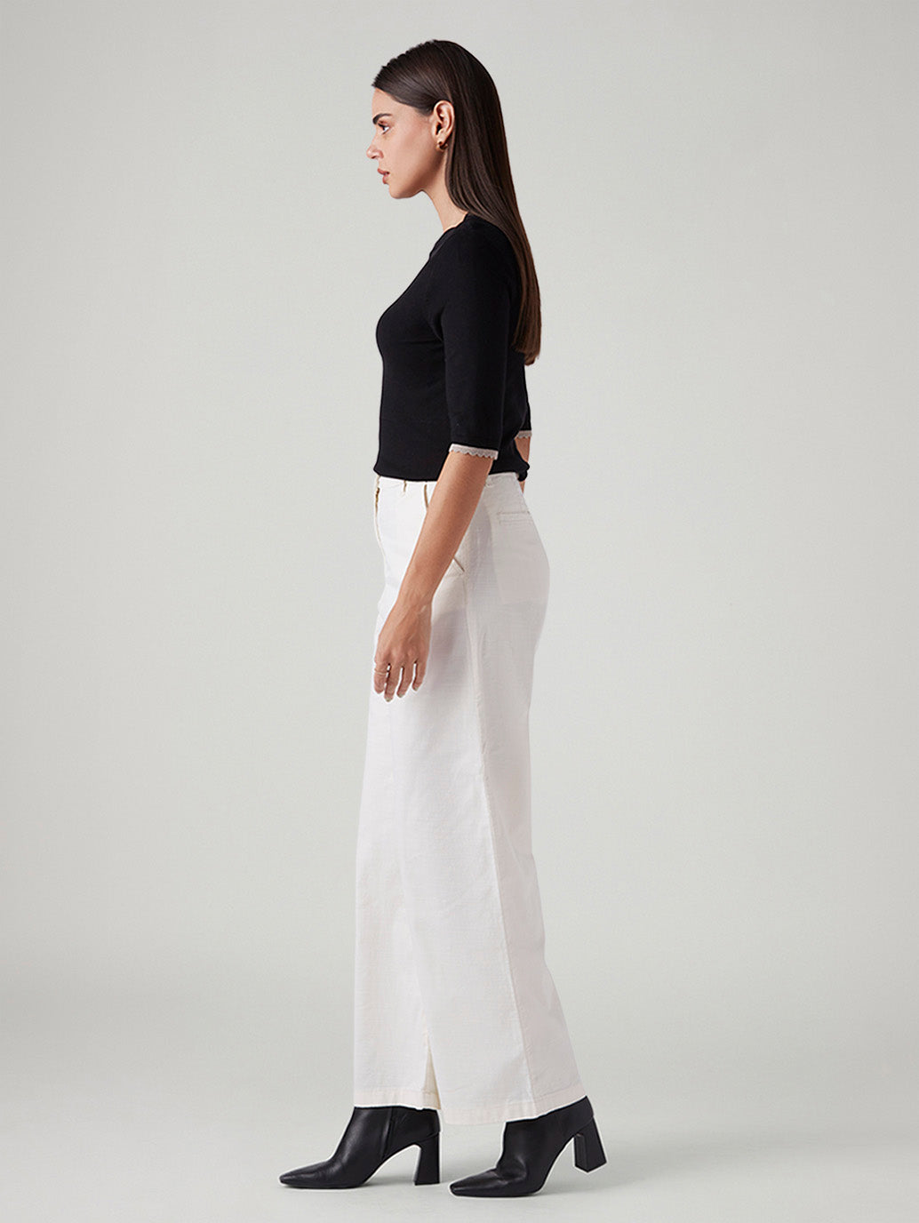 Women's White Loose Fit High Rise Trousers - Side View