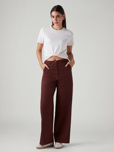 Women's Maroon Loose Fit High Rise Trousers