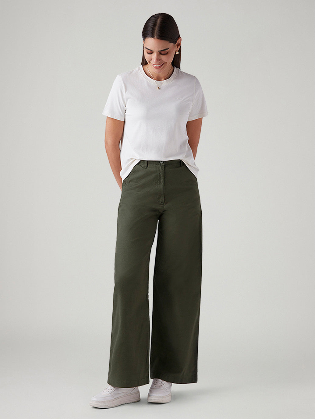 Women's Olive Loose Fit High Rise Trousers
