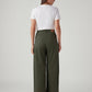 Women's Olive Loose Fit High Rise Trousers - Back View