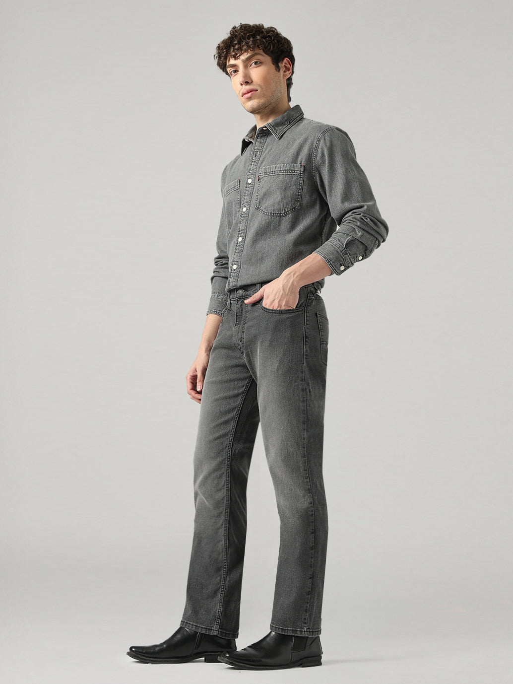 Men's 527 Grey Bootcut Fit Mid Rise Jeans - Side View