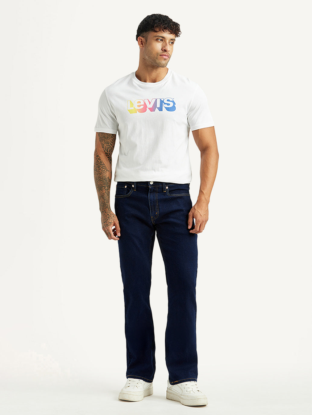 Men's 527 Dark Blue Bootcut Mid Rise Jeans - Front View