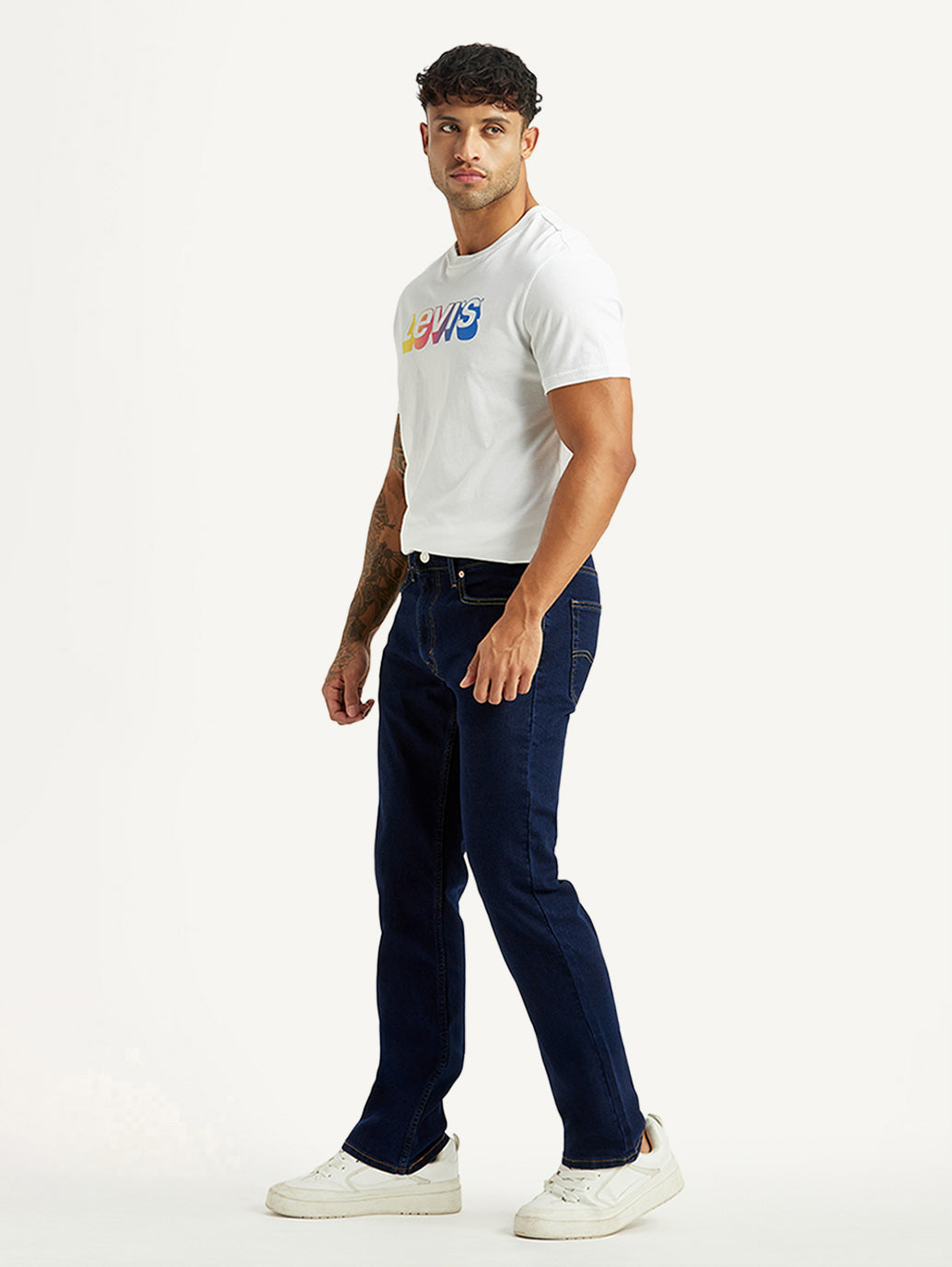 Men's 527 Dark Blue Bootcut Mid Rise Jeans - Side View