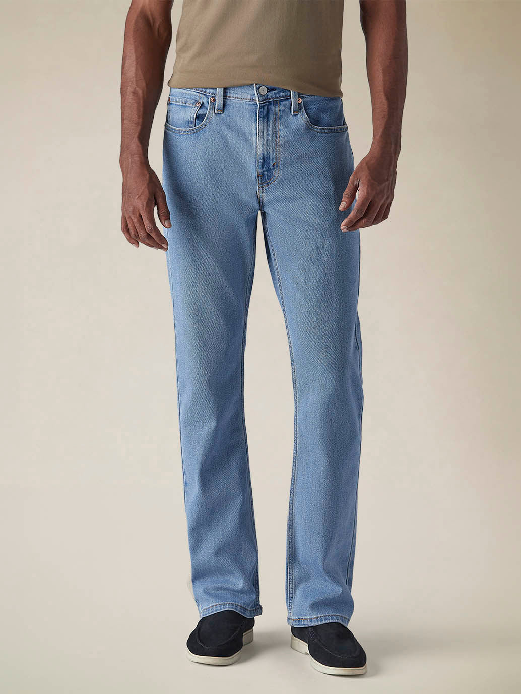 Mens 527 Mid Rise Bootcut Fit Cotton Stretch Blend Jeans - Front View